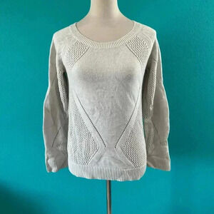 NWT SWTR 858 Chalk Crochet Pullover Sweater Cotton & Cashmere Raglan Sleeve XS